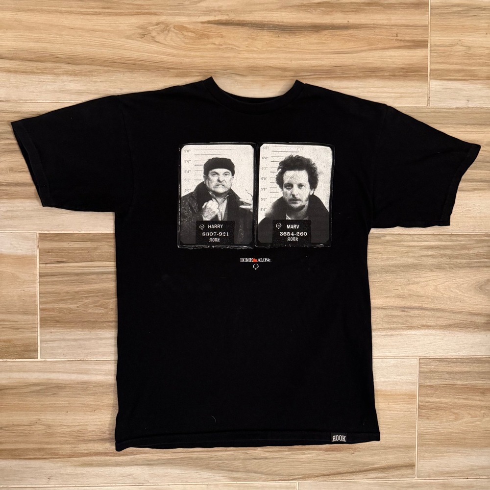 Rook x Home Alone Harry Marv Mugshot Graphic T-Shirt Mens Medium Black Limited